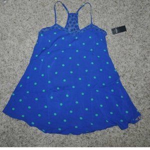 Womens Sun Dress Hollister Blue Polka Dot Medium Racerback Summer Beach Lace